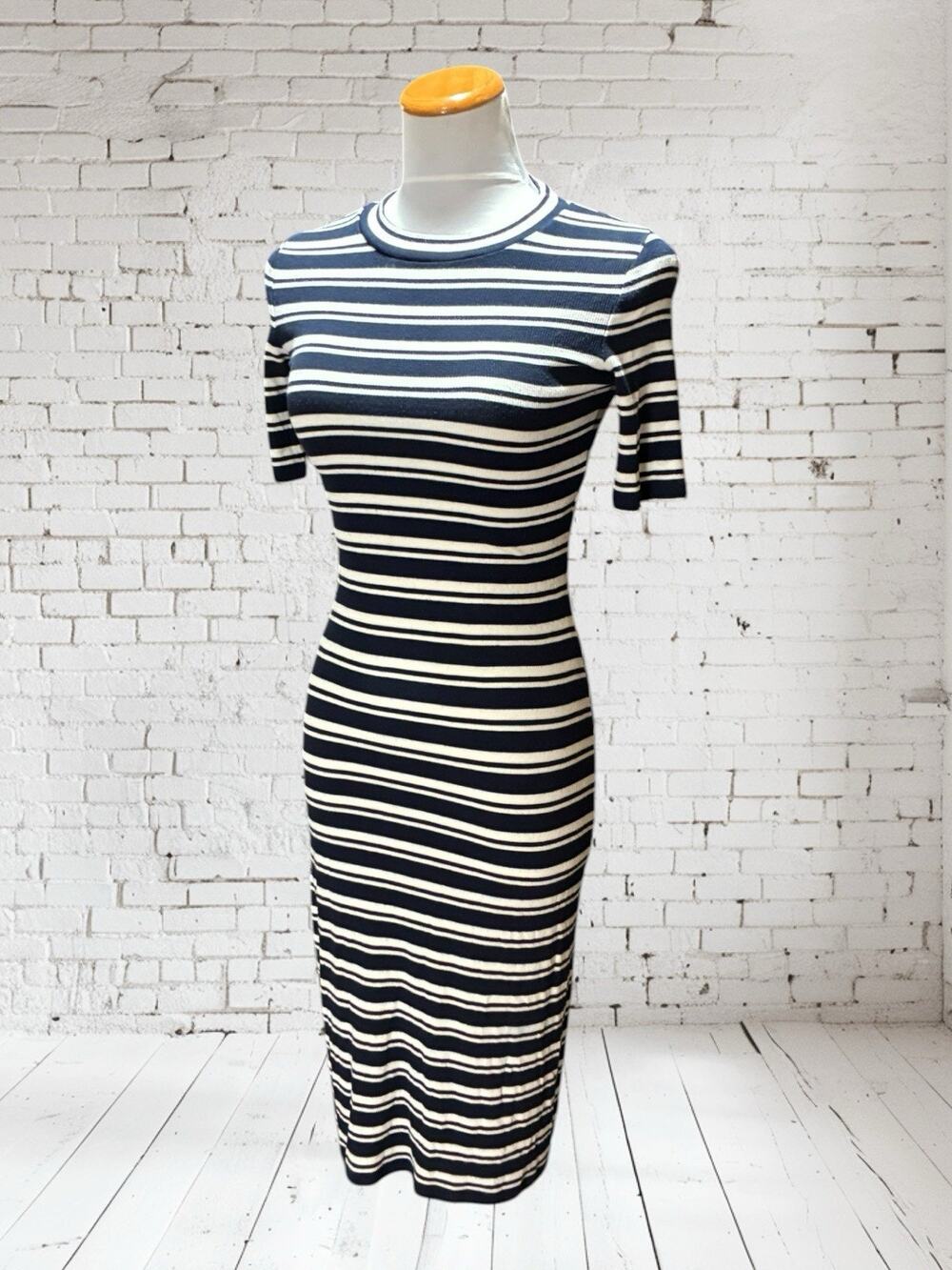 Summersalt Womens White/Navy Ribbed Short Sleeve Midi Dress Size XS